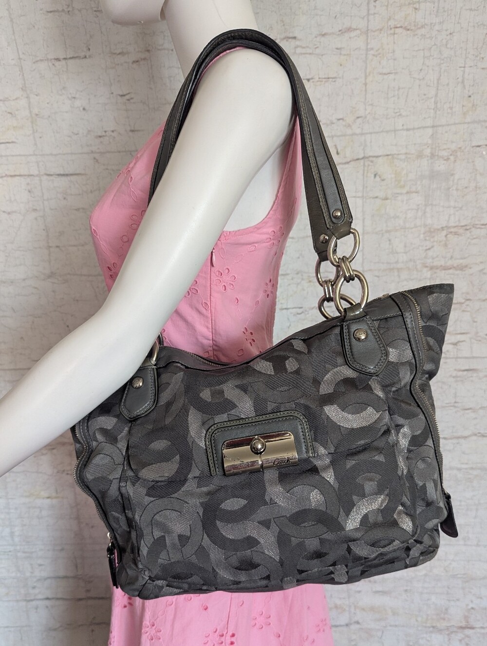 Coach Gray Pattern Signature Shoulder Bag